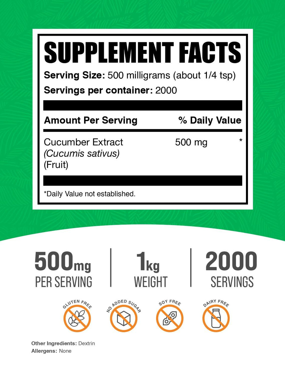 BulkSupplements cucumber extract powder scoop showing convenient daily serving.