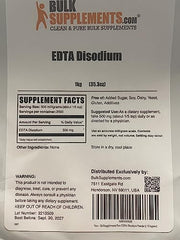 Measuring scoop beside BulkSupplements Disodium EDTA powder for convenient serving access.