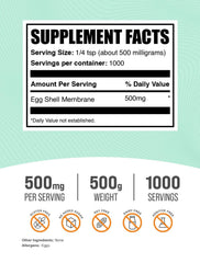 Scoop of eggshell-membrane powder added to smoothie highlights easy mix-in benefits.