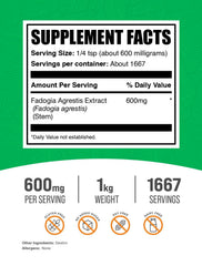 BulkSupplements Fadogia Agrestis powder with scoop ensures precise servings