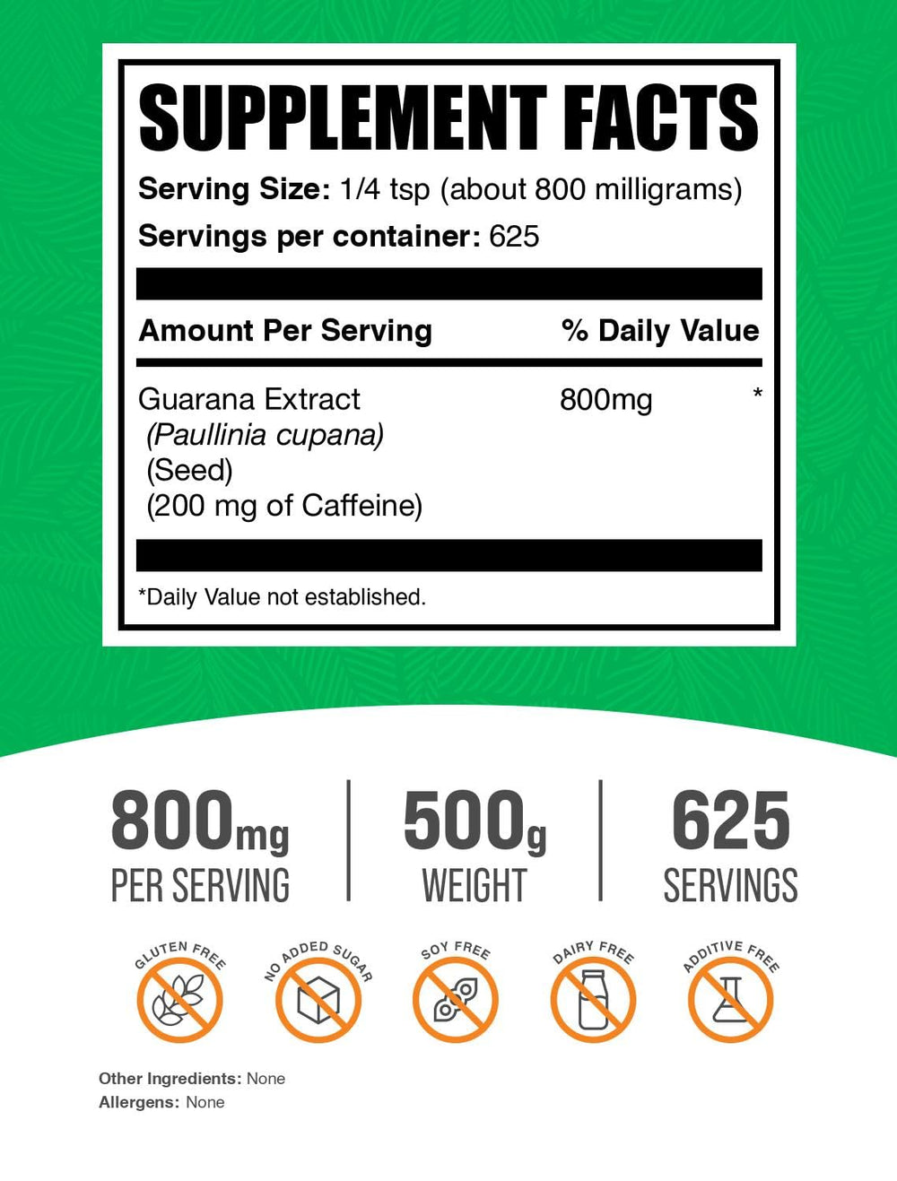 BulkSupplements Guarana Extract Powder jar closeup emphasizes gluten-free formula.