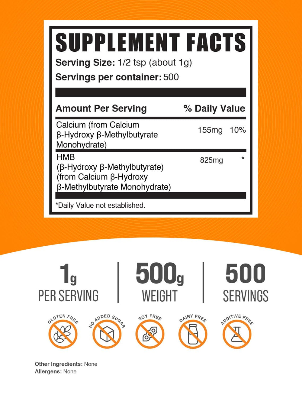 HMB powder scoop included for precise 1 g servings.