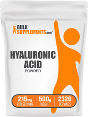 BulkSupplements Hyaluronic Acid Powder bottle close-up showing powder and label for daily hydration support
