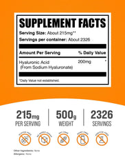 BulkSupplements Hyaluronic Acid Powder package close-up with clear labeling and gluten-free claim