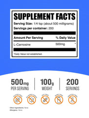 BulkSupplements L-Carnosine powder scoop enables precise serving measurement.