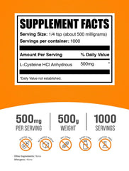 BulkSupplements L-Cysteine HCl powder scoop enables easy daily measurement.