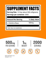 L-Histidine powder scoop and bag showing precise serving measurement.