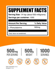 BulkSupplements L-Phenylalanine powder with scoop enables easy dose measurement