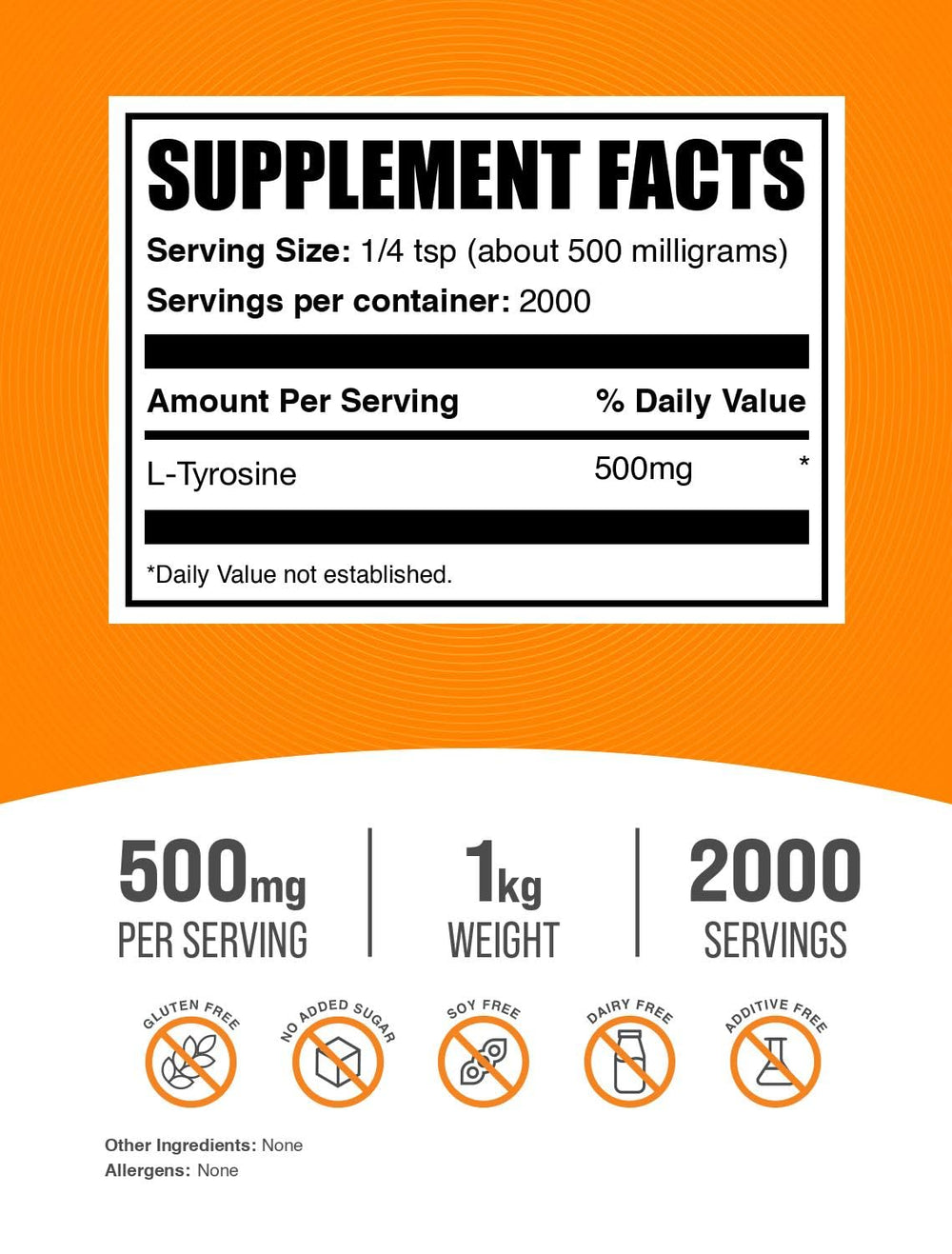 Bulksupplements L-Tyrosine powder scoop beside the jar for easy portioning.