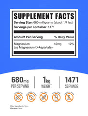 BulkSupplements Magnesium D-Aspartate powder bottle shows high-absorption magnesium for everyday routines.
