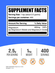 BulkSupplements Magnesium Malate powder with measuring scoop for easy portion control.