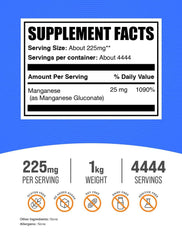 BulkSupplements manganese gluconate powder scoop for precise daily dosing.