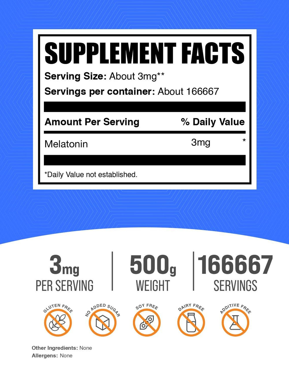 BulkSupplements Melatonin Powder 3mg dispenser scoop provides precise nightly dosing.