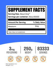 BulkSupplements Melatonin Powder bottle shows vegan, gluten-free sleep support.