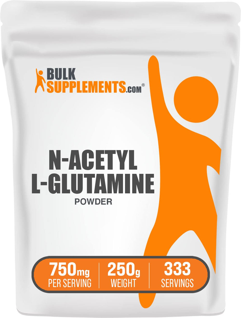 BulkSupplements N-Acetyl L-Glutamine powder bottle shown for endurance and recovery use.
