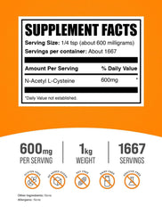 BulkSupplements NAC powder measuring spoon for precise 600mg servings.