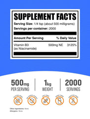 BulkSupplements Niacinamide powder with measuring scoop for precise dosing.