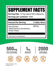 BulkSupplements Okra Extract Powder with serving scoop for easy daily integration into smoothies.