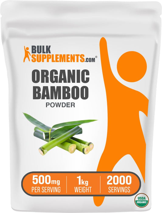 BulkSupplements Organic Bamboo Powder bottle for daily silica support.