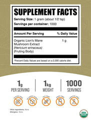 BulkSupplements Lion's Mane powder scoop beside smoothie ingredients supports easy mixing.