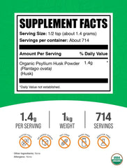BulkSupplements Organic Psyllium Husk Powder dispensing scoop highlights convenient daily fiber use