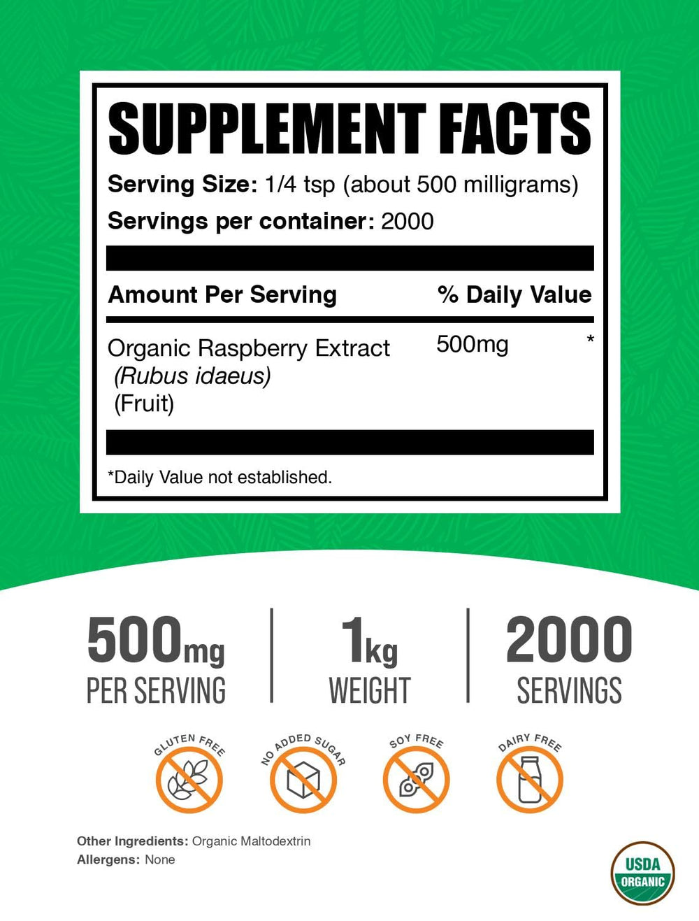 BulkSupplements Organic Raspberry Extract Powder scoop for precise serving