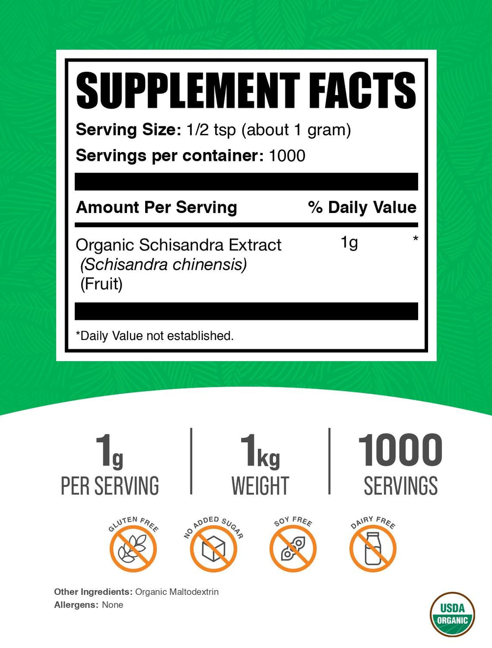 BulkSupplements Organic Schisandra extract powder with scoop for precise serving.