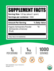 Scoop of BulkSupplements Organic Schisandra powder for easy daily servings.