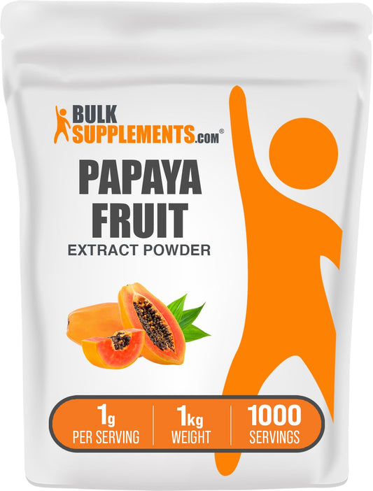 BulkSupplements Papaya Fruit Extract Powder bottle for everyday digestive support.