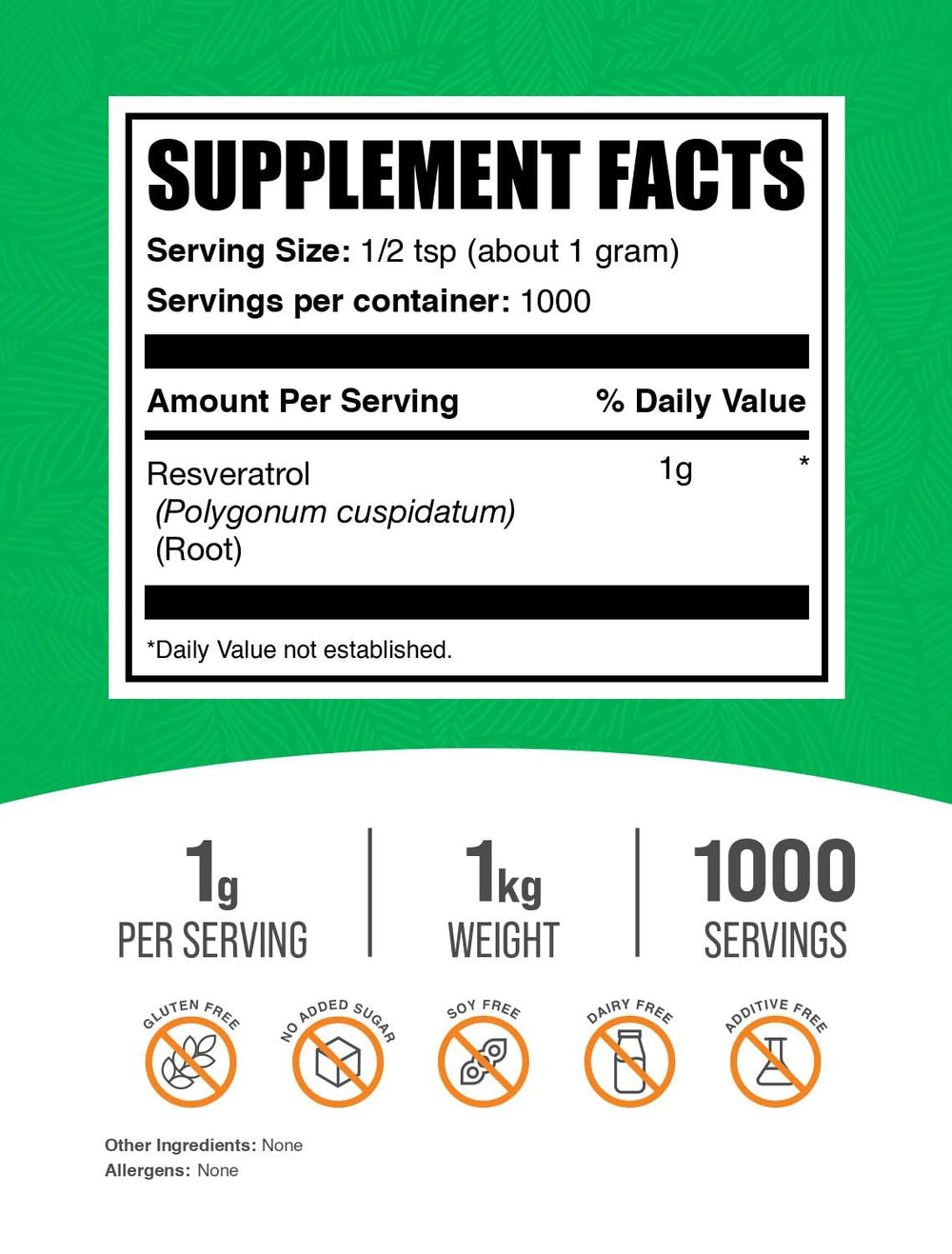 BulkSupplements Resveratrol powder bottle with scoop, easy daily dosing.
