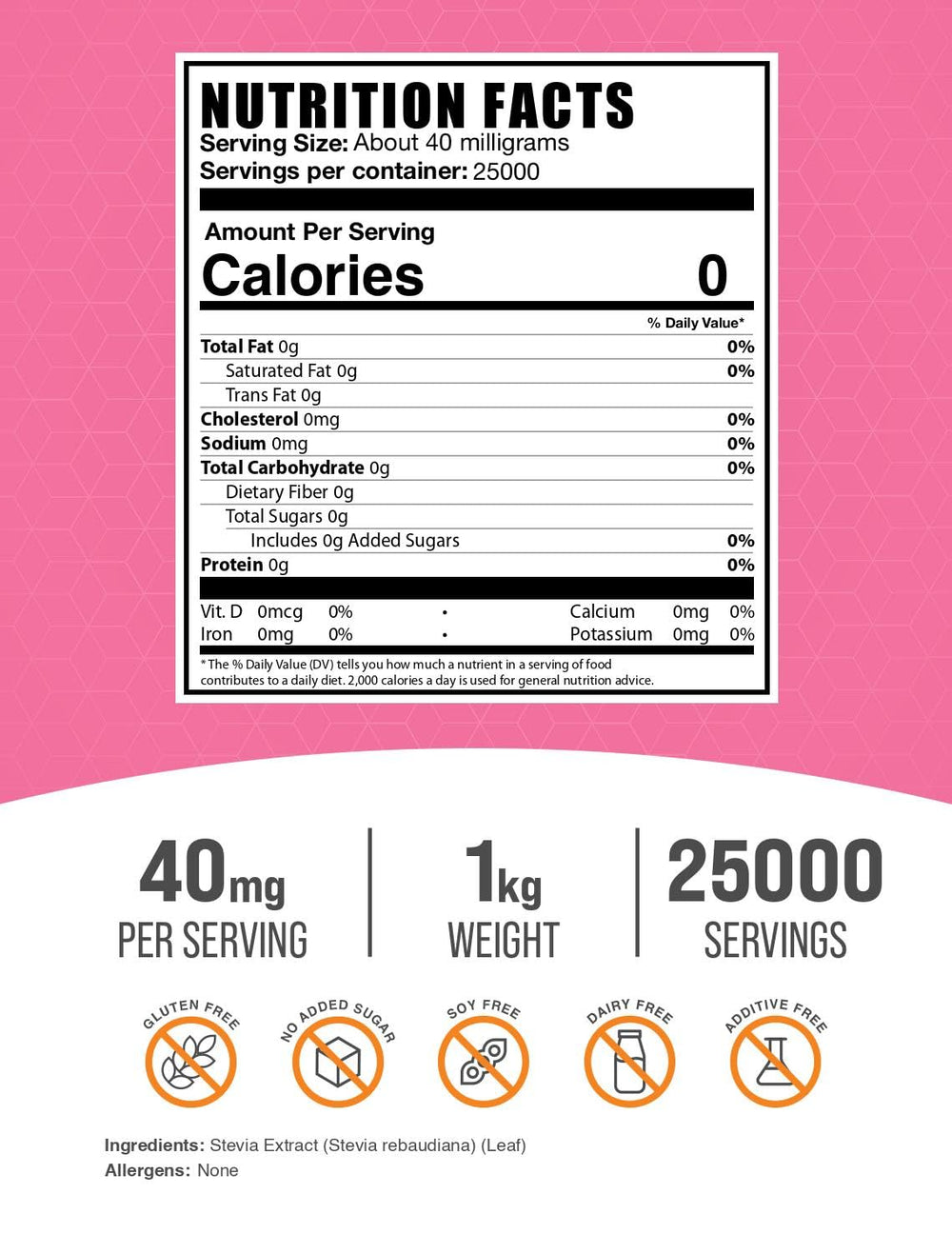 BulkSupplements Stevia Extract Powder package on a kitchen counter ready to use.