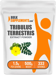 BulkSupplements Tribulus Terrestris Extract Powder bottle on shelf for easy daily supplementation