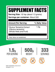 BulkSupplements Tribulus Terrestris Extract Powder scoop beside jar for precise daily serving