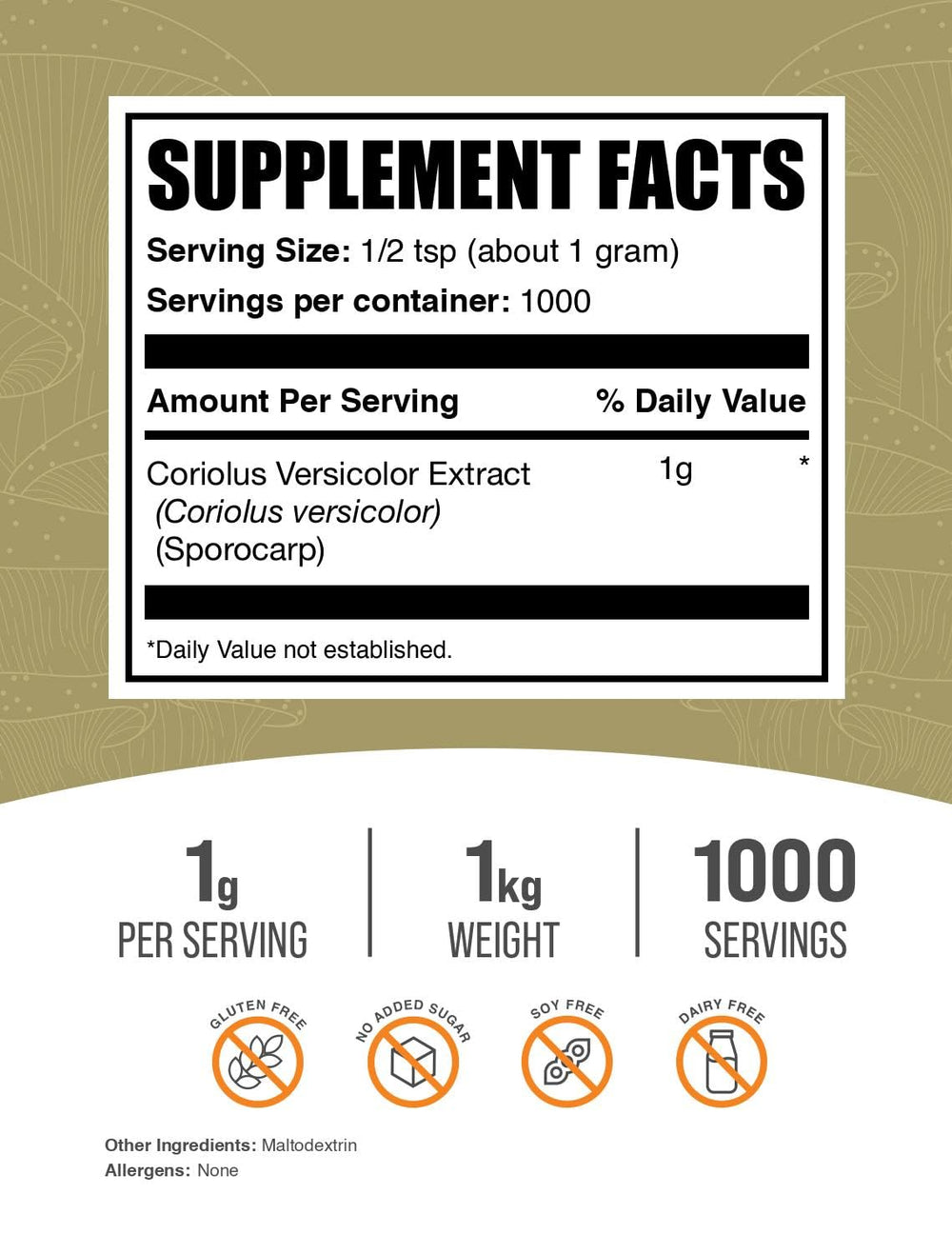 BulkSupplements Turkey Tail Mushroom Extract Powder with scoop facilitates easy servings.