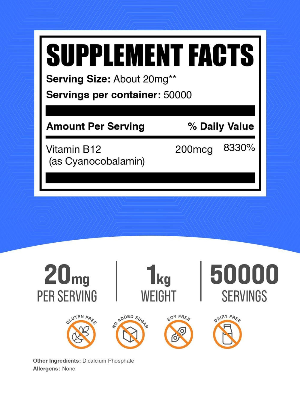 BulkSupplements Vitamin B12 powder scoop measures cyanocobalamin for easy daily use.