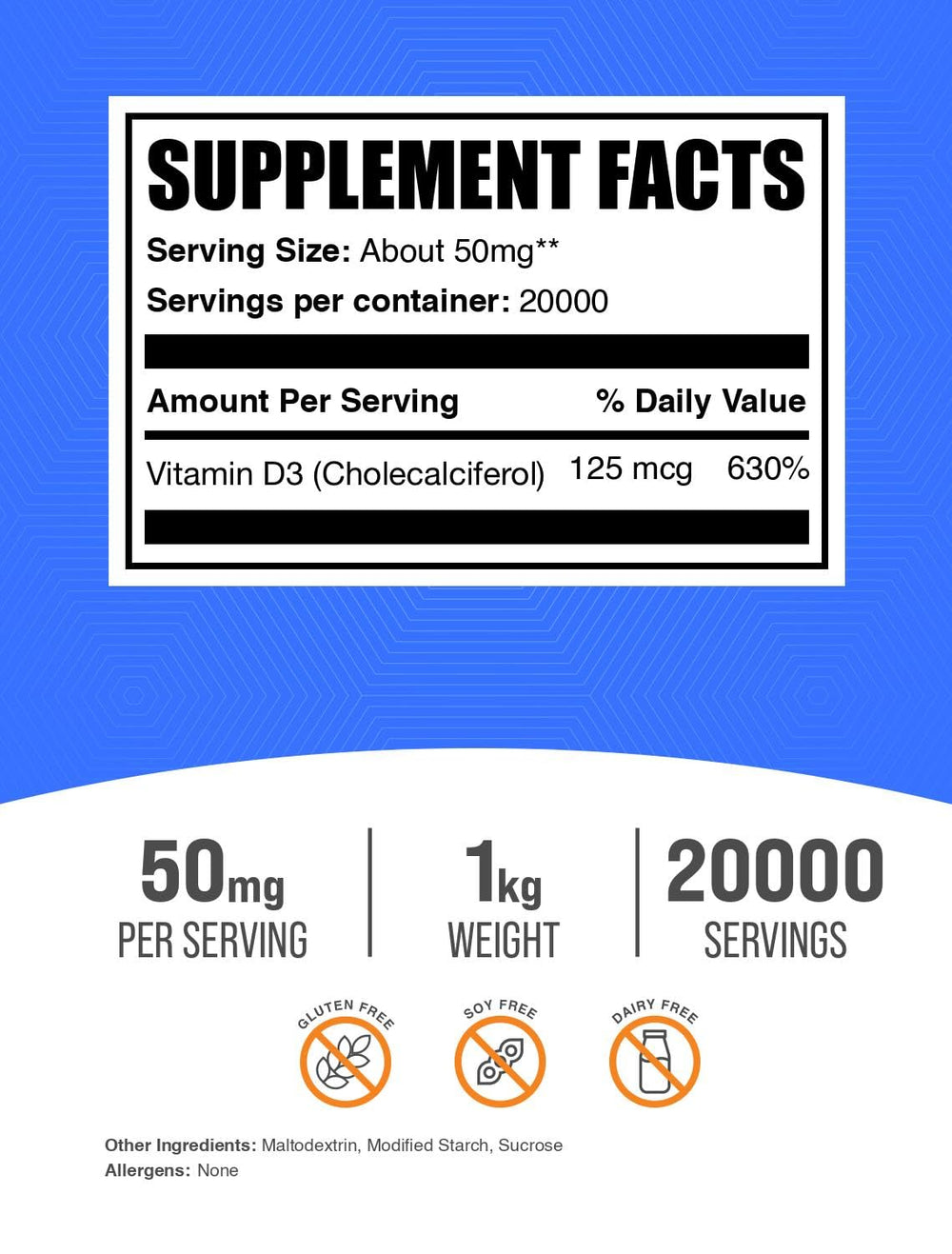 BulkSupplements Vitamin D3 powder scoop shows precise measurement.