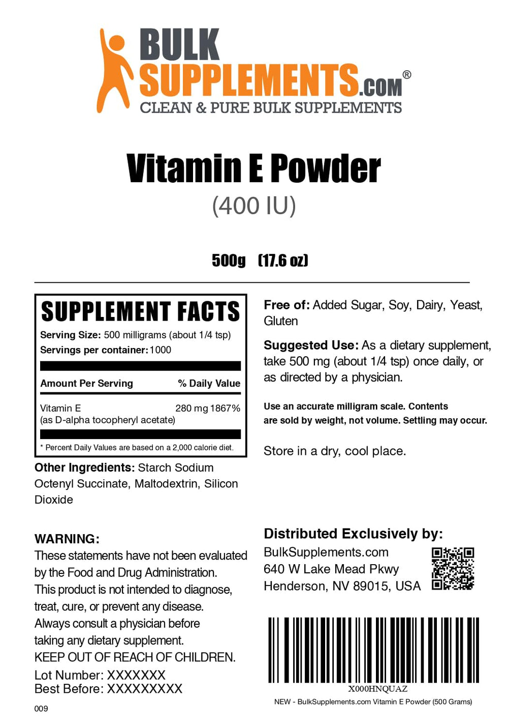 BulkSupplements Vitamin E 400 IU powder added to a shake in a glass.
