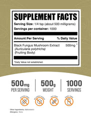 BulkSupplements Wood Ear Mushrooms Powder container; versatile vegan-friendly supplement.
