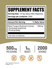 BulkSupplements Wood Ear Mushrooms powder with scoop ready to blend in smoothies.