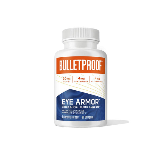 Bulletproof Eye Armor bottle front for quick eye health support on the go.