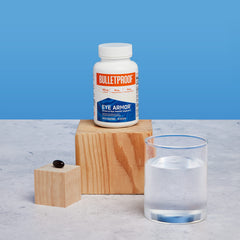 Pills closeup of Bulletproof Eye Armor softgels for daily use.