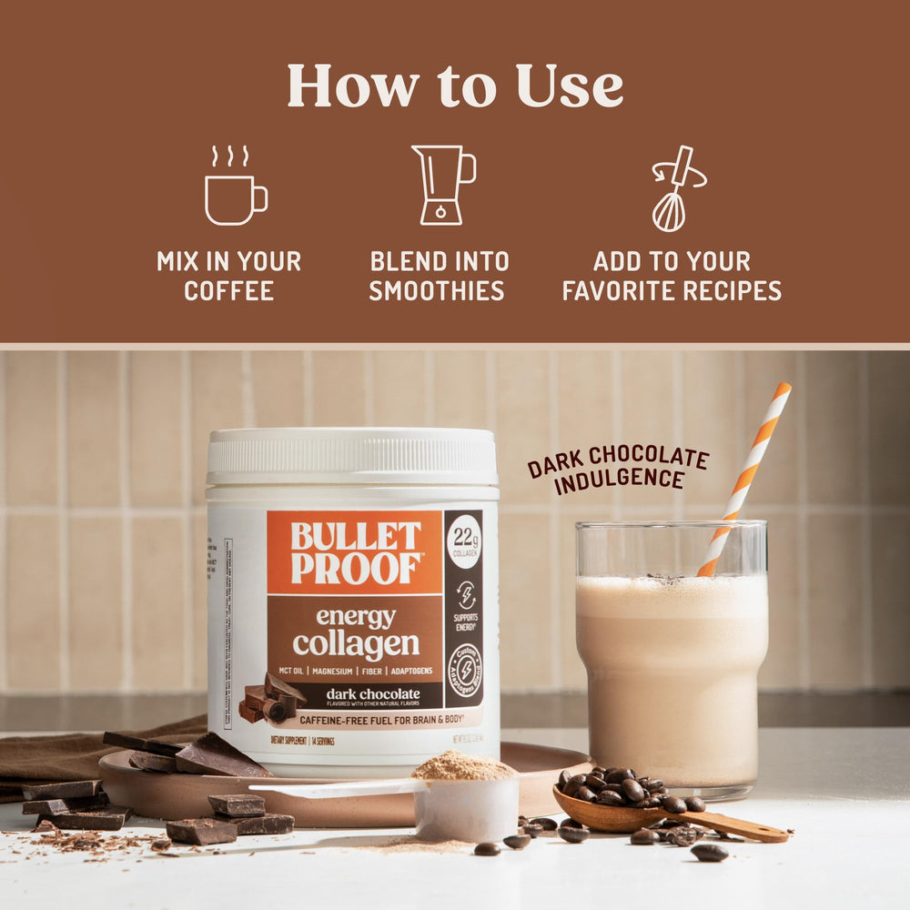 Bulletproof blend with ginseng, cordyceps, and magnesium for energy.