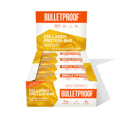 Bulletproof Lemon Cookie Bars box showing a 12-pack for on-the-go nutrition