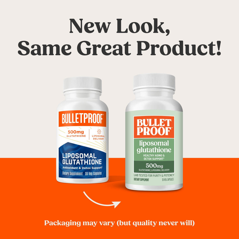 Bulletproof Liposomal Glutathione Force capsules close-up highlighting easy-to-take form