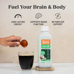 Bulletproof MCT Oil bottle label highlights coconut oil base.