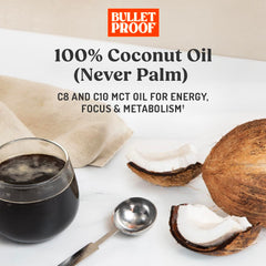 Bulletproof MCT Oil coffee cup shows flavorless oil in morning.