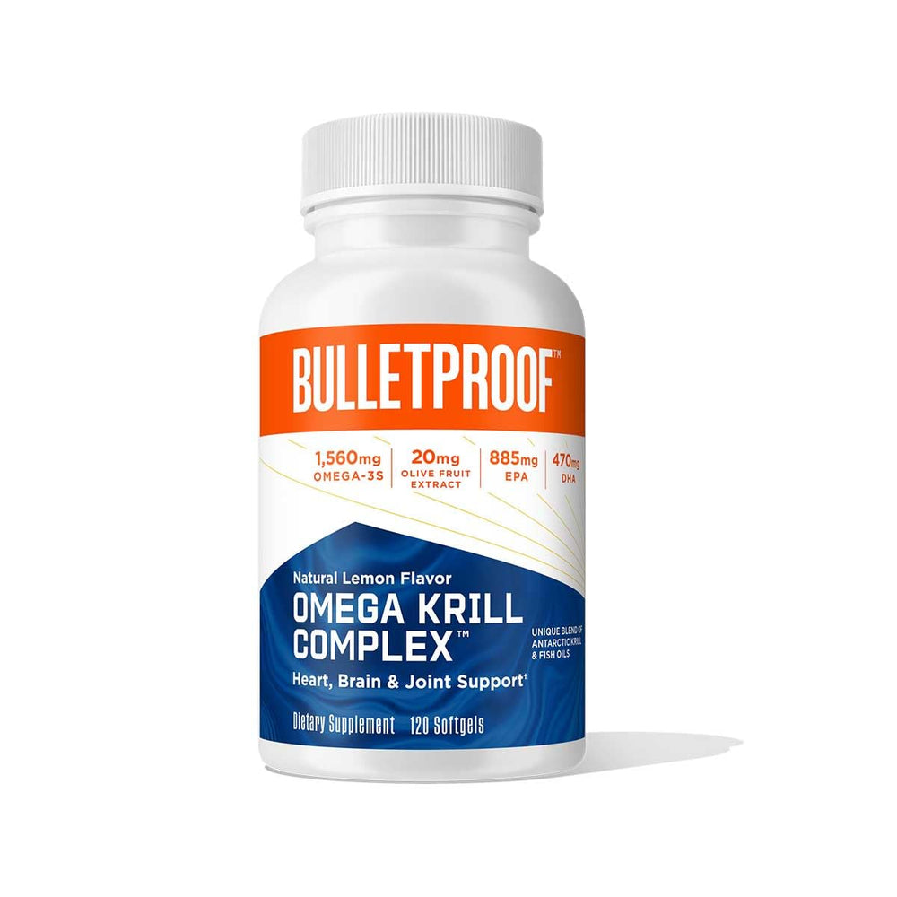 Bulletproof Omega Krill Complex bottle featuring lemon flavor for daily wellness