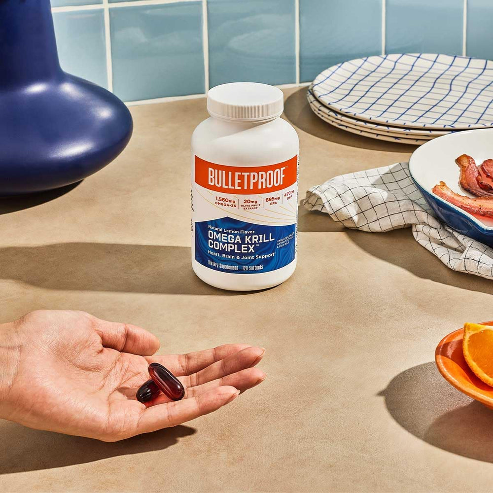 Bulletproof Omega Krill Complex ingredients panel highlights krill and fish oils