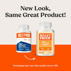Bulletproof Zinc with Copper label close-up—highlights minerals for daily energy and wellbeing.