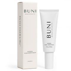 BUNI Balance premium balm in an airless pump for precise, mess-free application.